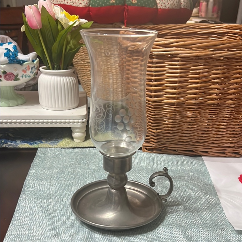 vintage early american pewter by web 10" t candle holder